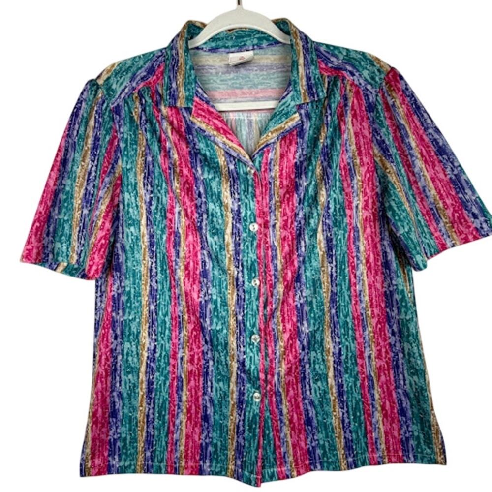 Vintage‎ Graff Californiawear Women Sz 14 Shirt Blouse 80s 90s Watercolor Stripe